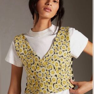 Anthropologie Maeve Daisy Crop Tank Vest Side Buttons Stretchy S